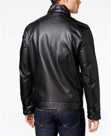 michael kors men's perforated faux-leather moto jacket|michael kors asymmetrical leather jacket.